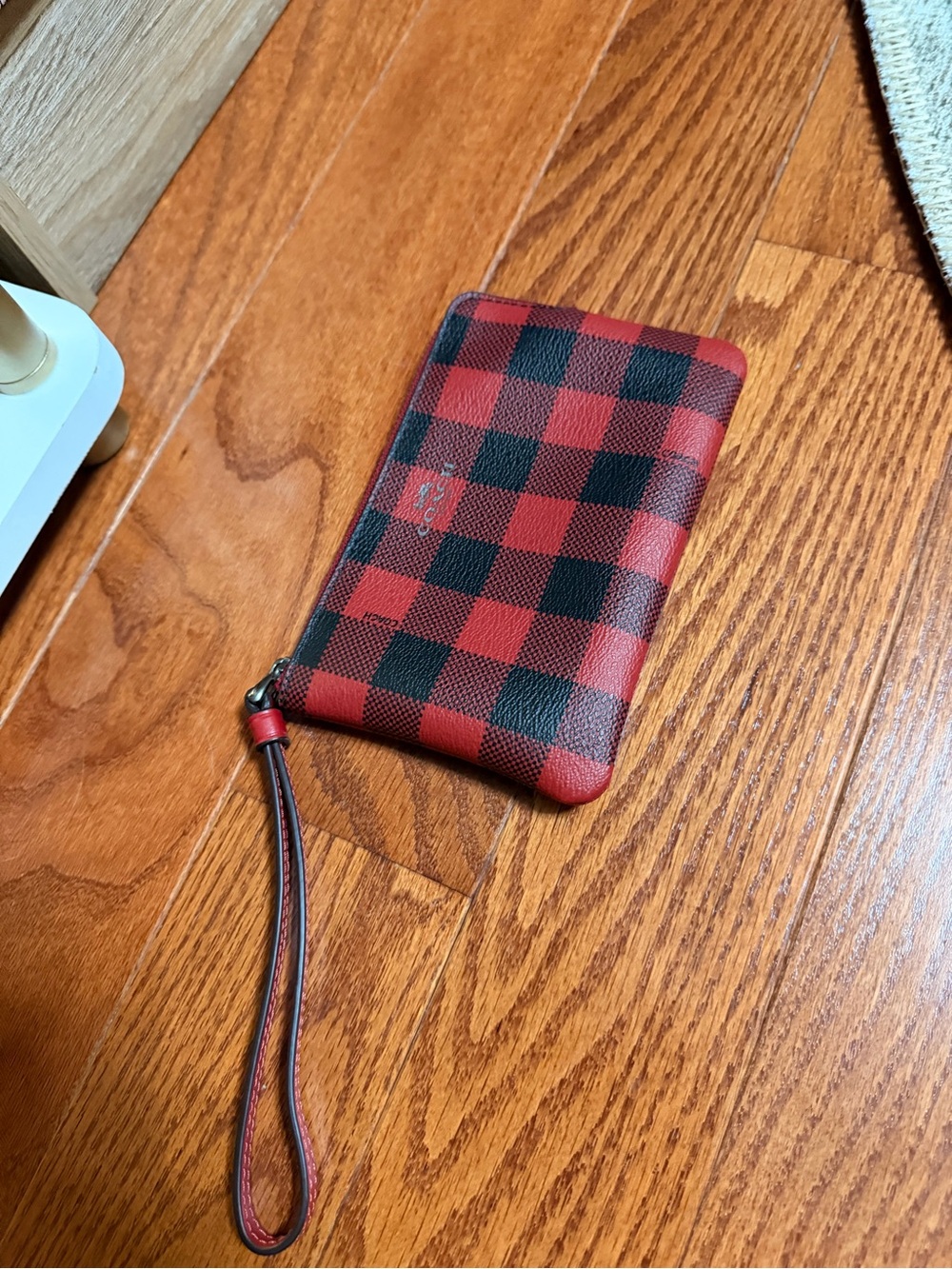 Coach Corner Zip Wristlet with Buffalo Plaid Print